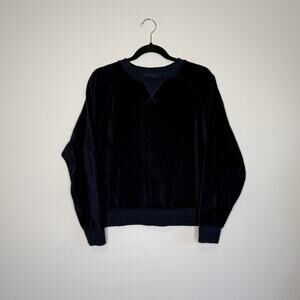 Pact Velour Sweatshirt Navy Blue Cropped Pullover Lounge Top Small